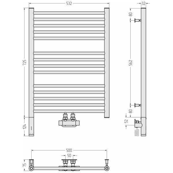 Полотенцесушитель комбинированный Сунержа Богема EU50+ 3.0 800х500 хром провод слева/справа (00-0720-8050)