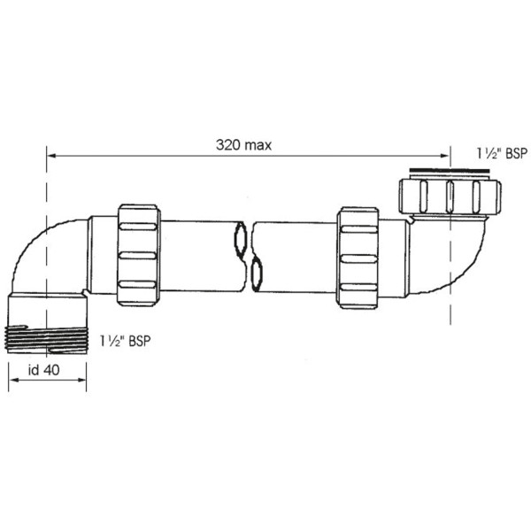 Отвод McAlpine S-образный (белый) 40 мм.*90 гр. L-320 мм, с возможностью удлинения (HC13L) Отвод McAlpine S-образный (белый) 40 мм.*90 гр. L-320 мм, с возможностью удлинения (HC13L)