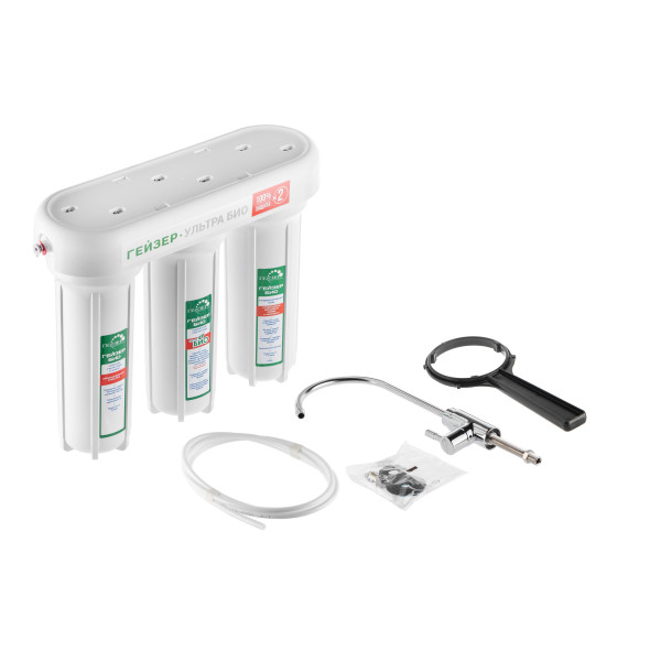 Фильтр под мойку Гейзер Ультра Био 411 с краном (для мягкой воды, с минерализатором) (66026) Фильтр под мойку Гейзер Ультра Био 411 с краном (для мягкой воды, с минерализатором) (66026)