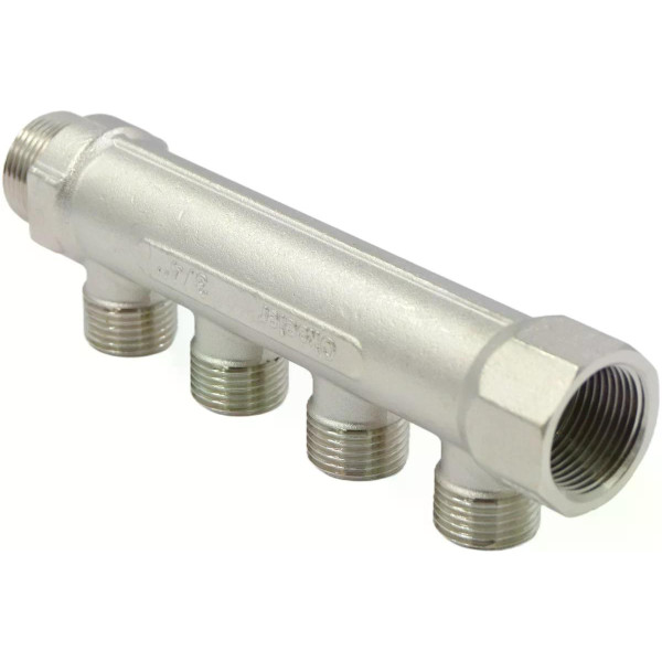 Коллектор 4 отвода 3/4"х1/2"Н Okseler (никель)  (oks00371)