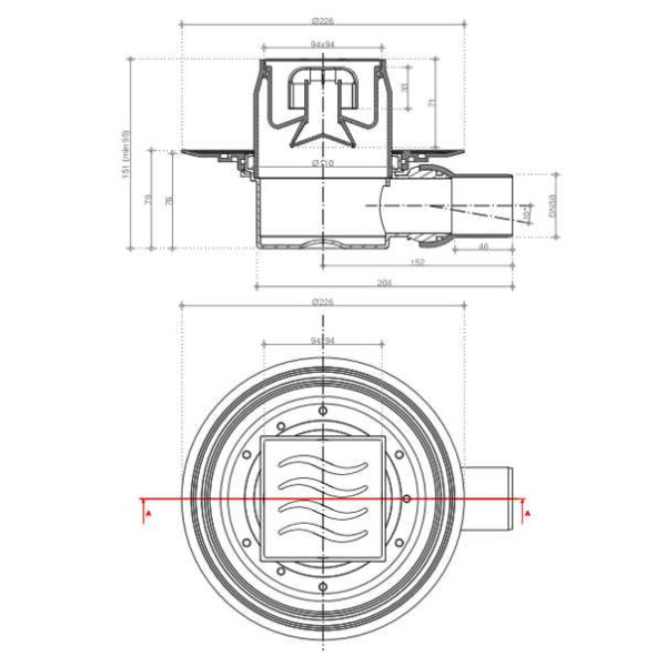 Трап горизонтальный Pestan Dry 1 100*100 мм. DN 50 с рамкой (13000067)