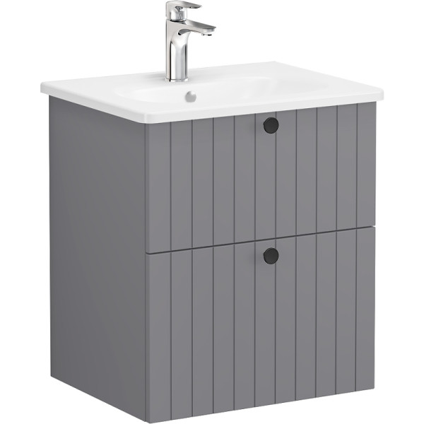 ТУмба подвесная Vitra Root Groove 60 см с круглой раковиной, 2 ящика, матовый серый (69417)
