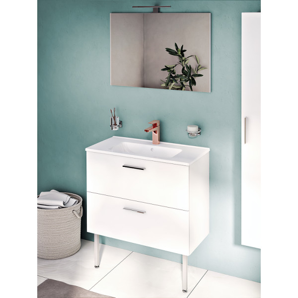 ТУмба подвесная Vitra 80 см с 2 ящиками с раковиной, белый глянец (66109)