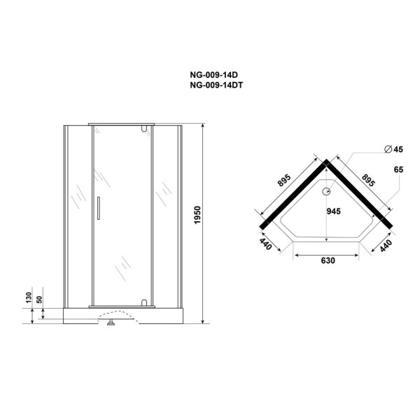 Душевой уголок Niagara 90x90x195 стекло тонированное, профиль черный (NG-009-14DT)