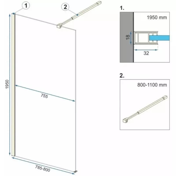 Душевое ограждение Rea Aero 80x195 стекло прозрачное, профиль золото (REA-K8439) Душевое ограждение Rea Aero 80x195 стекло прозрачное, профиль золото (REA-K8439)