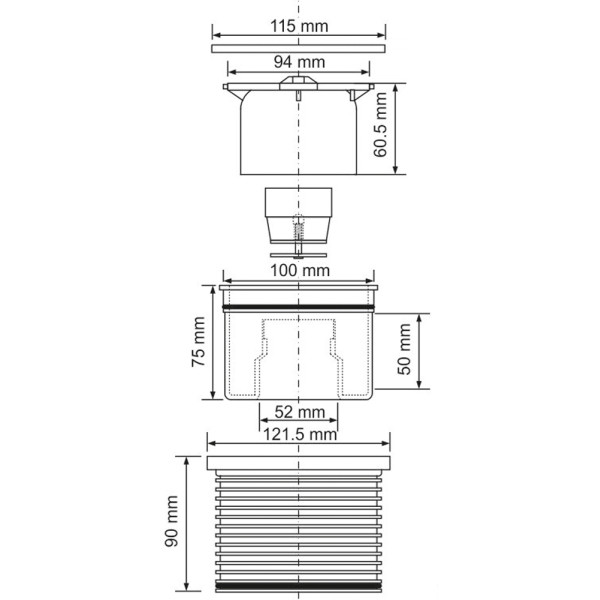 Насадка для трапа McAlpine 110 мм с решеткой 115*115 мм, (сухой затвор) (MRFG3KIT1)