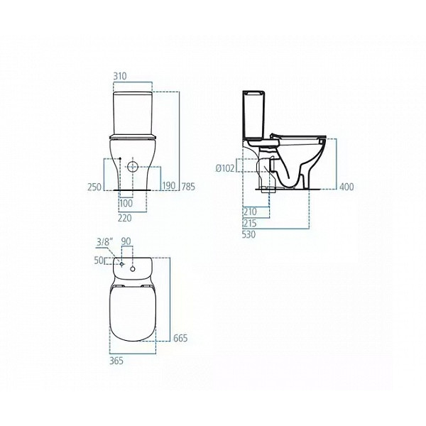 Унитаз напольный Ideal Standard Tesi AquaBlade 365х665х400 без бачка и сиденья (T008701)