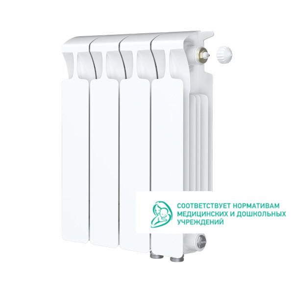 Радиатор биметаллический Rifar Monolit Ventil R 300 (4 секции, НП прав подкл. 50 мм.) (RM30004VR)