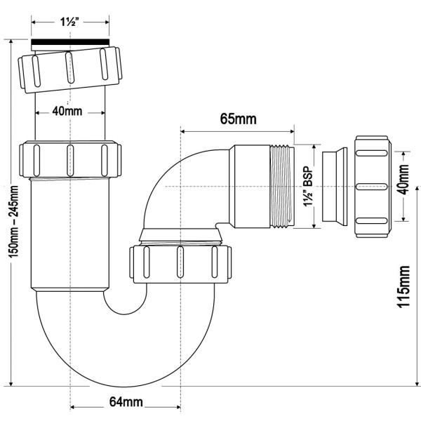 Сифон 40 мм. трубный Р-образный для донного клапана McAlpine (MRSK15)