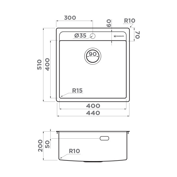 Мойка для кухни врезная Omoikiri Daisen 44-IN нерж. сталь/нержавеющая сталь (4993179)