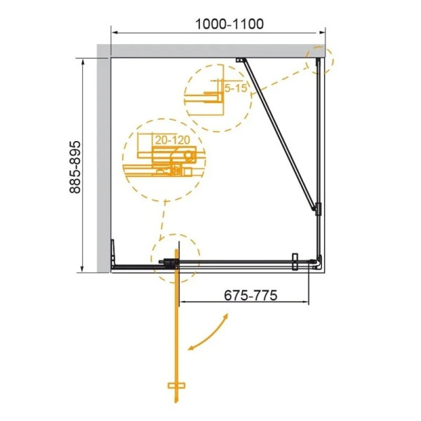 Душевой уголок Cezares Slider 100x90x195 стекло серый, профиль брашированное золото (SLIDER-AH-1-90-100/110-GRIGIO-BORO)
