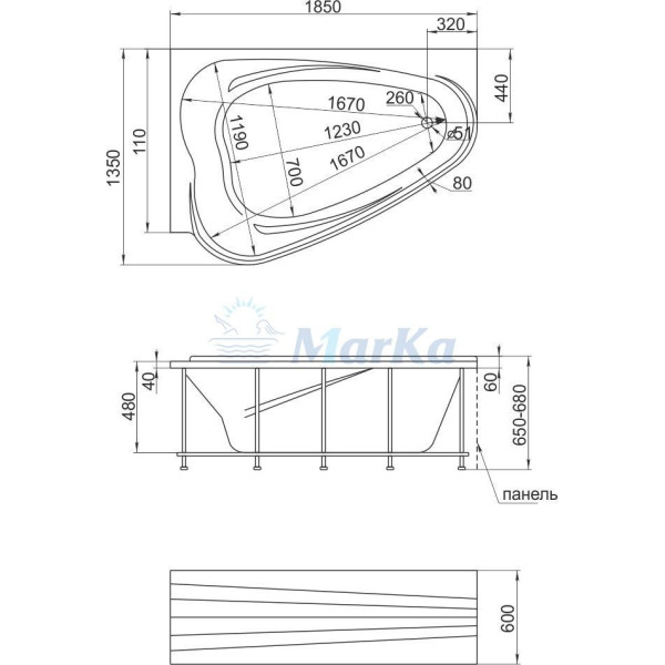 Ванна акриловая Marka One Love 185х135 L без гидромассажа