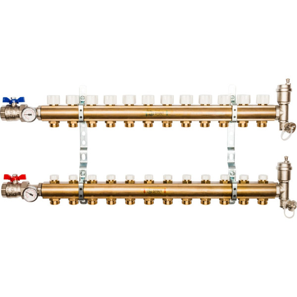 Коллекторная группа 12 отводов 1"x3/4"(18)EK в сборе без расходомеров Stout (латунь) (SMB-0468-000012)