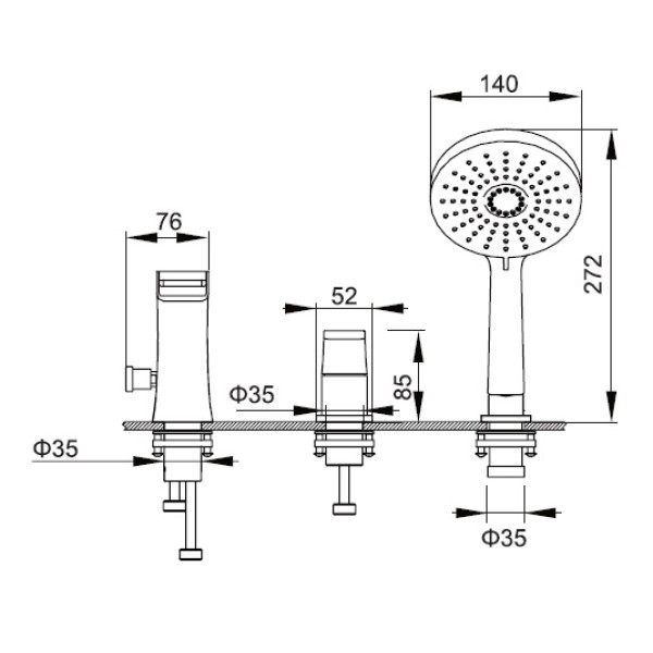 Смеситель для ванны Zeegres Z.KON на три отверстия (72018001) Смеситель для ванны Zeegres Z.KON на три отверстия (72018001)