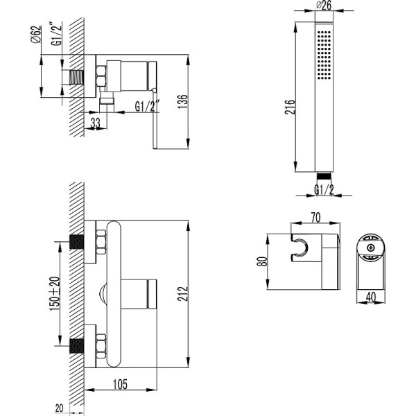 Смеситель для душа Azario Vincente с душевым комплектом графит (AZ-VRZ338326AJ)