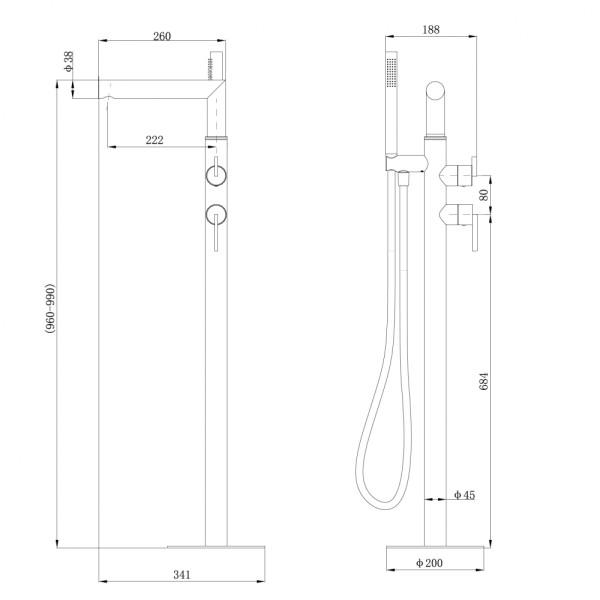 Смеситель напольный Abber Perfekte 316 золото брашированное (AF8A15BG)