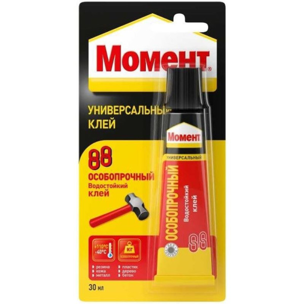 Клей контактный особопрочный Момент-88 30 мл. (на блистере) (1137990) Клей контактный особопрочный Момент-88 30 мл. (на блистере) (1137990)