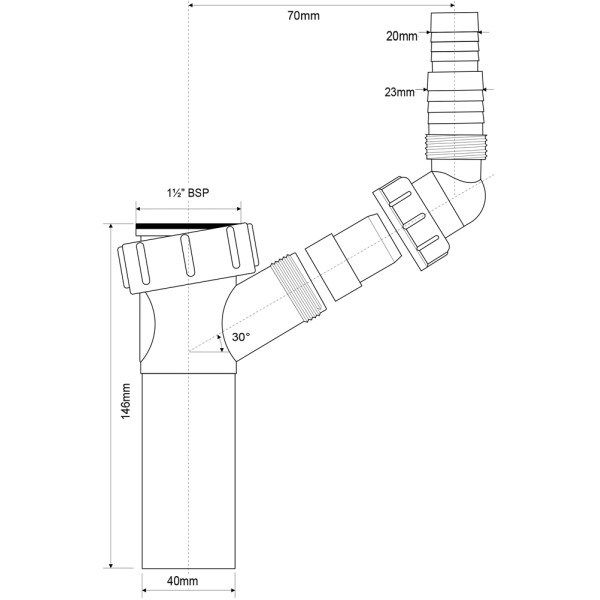 Отвод для подкл. быт. техники McAlpine 40 мм. L-80 мм. (TEE3)