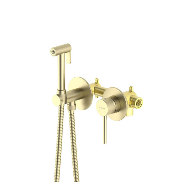 Смеситель с гигиеническим душем Aquatek встроенный (гигиеническая лейка, шланг) шлифованное золото (AQ1319BG) Смеситель с гигиеническим душем Aquatek встроенный (гигиеническая лейка, шланг) шлифованное золото (AQ1319BG)