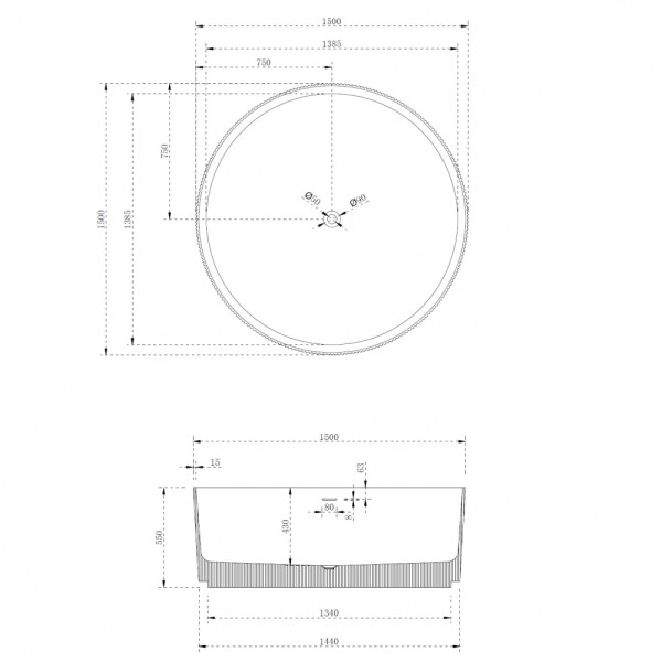 Ванна из искусственного камня Abber Stein 150x150 белая матовая (AS9679)