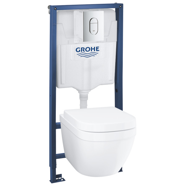 Комплект инсталляция с унитазом Grohe Solido c унитазом Euro Ceramic и сиденьем микролифт с кнопкой смыва хром (39536000)