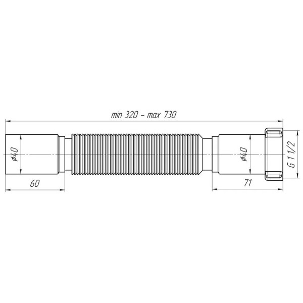 Отвод гофр. переходной 1 1/2"*40 АНИ (320-730 мм.) АНИ пласт (K104) Отвод гофр. переходной 1 1/2"*40 АНИ (320-730 мм.) АНИ пласт (K104)