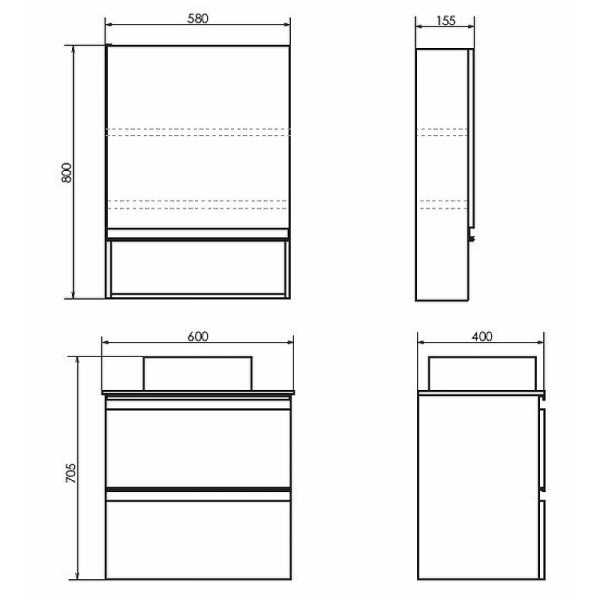 Тумба подвесная с раковиной Comforty Эдинбург 600x400x705 дуб светлый/черный (00-00005701)