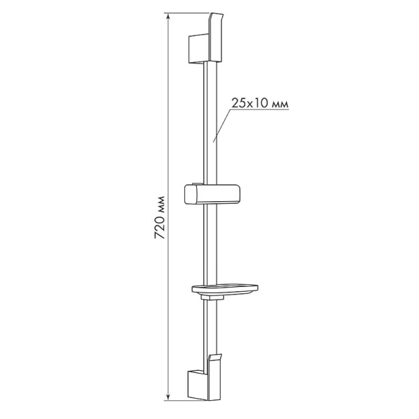 Душевая стойка Melodia Luxe Moderno d25, L720 c мыльницей, черная (MKP25002C_bk)