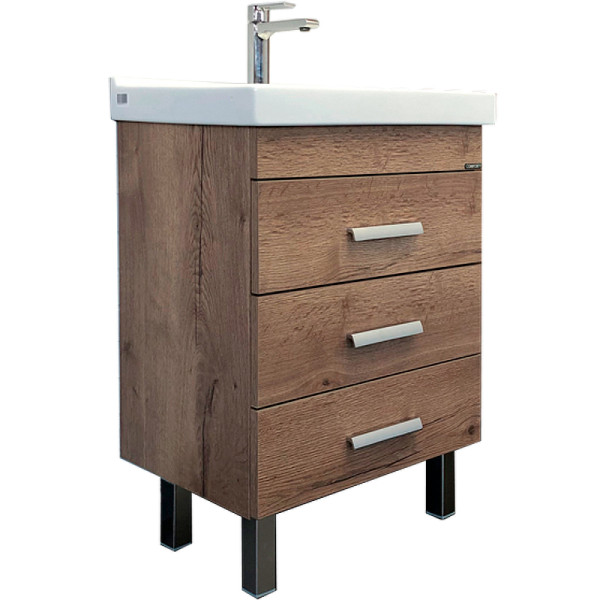 Тумба подвесная с раковиной Comforty Никосия 600x400x860 дуб темный (00-00008852)