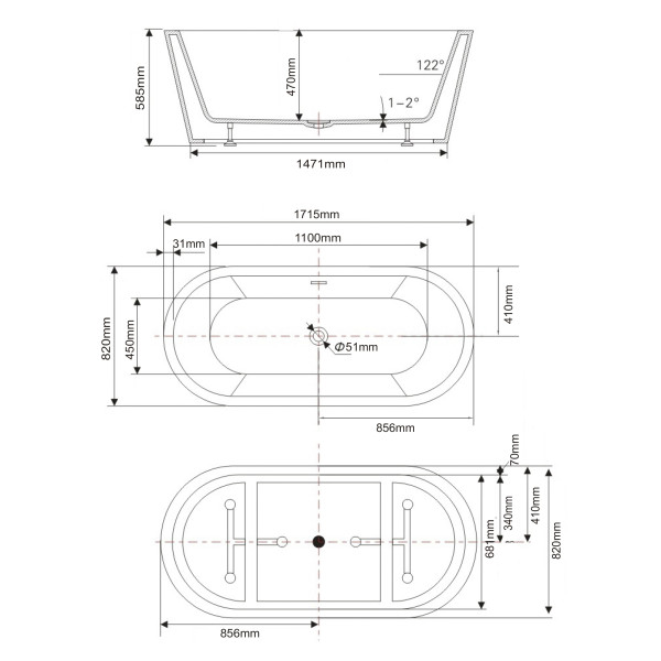 Ванна акриловая Swedbe Vita 171,5x82x58,5 отдельностоящая белый (8800)