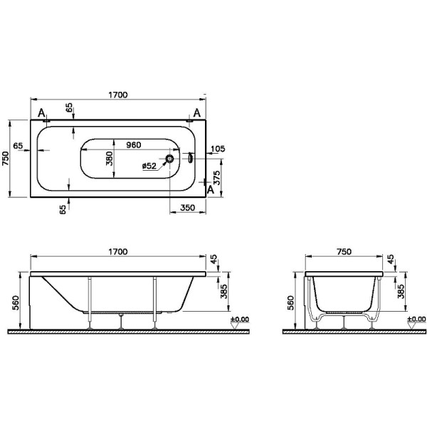 Ванна акриловая Vitra Optimum Neo 170x75 белая (64570001000)