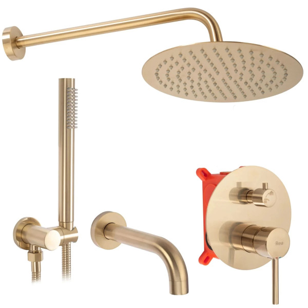 Душевая система для ванны с верхним душем Rea Lungo + Box Gold mat (REA-P6609) Душевая система для ванны с верхним душем Rea Lungo + Box Gold mat (REA-P6609)