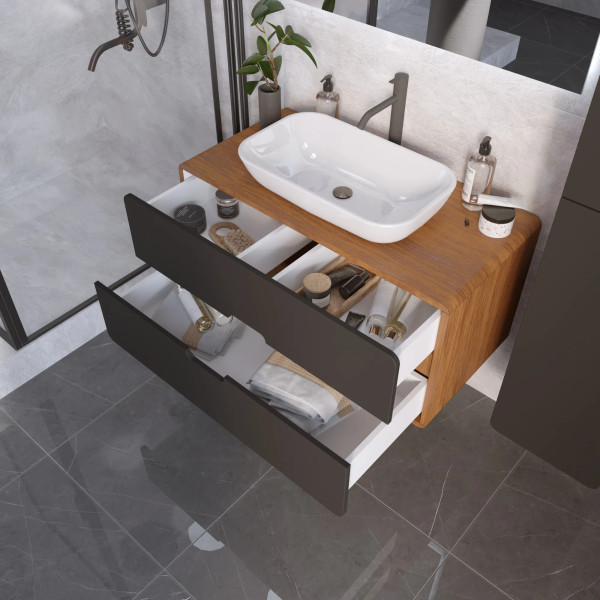 Тумба подвесная 1Marka Vortex  1000x500x50 (орех ноче тортона/монолит найт) (Ц0000033061)