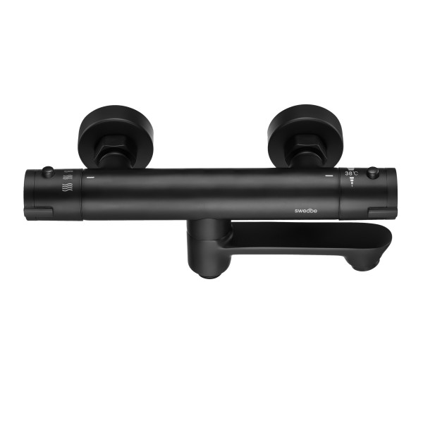 Смеситель для ванны и душа Swedbe Hermes термостат с повортн.изливом черный (9045B) Смеситель для ванны и душа Swedbe Hermes термостат с повортн.изливом черный (9045B)