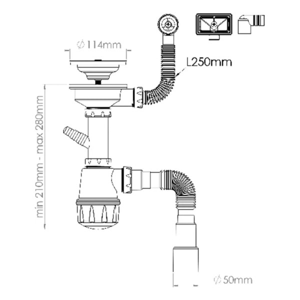 Сифон 40 мм. бутылочный Nova 3 1/2"х114 мм с 1-им отв., прямоуг. и кругл. переливом (с гофрой 1 1/2"х40/50) (1049)