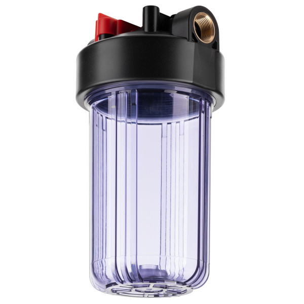 Фильтр колбовый Гейзер 1" 10BB с латунными вставками (клапан сброса давления, прозрачный, для холодной воды) (50781) Фильтр колбовый Гейзер 1" 10BB с латунными вставками (клапан сброса давления, прозрачный, для холодной воды) (50781)