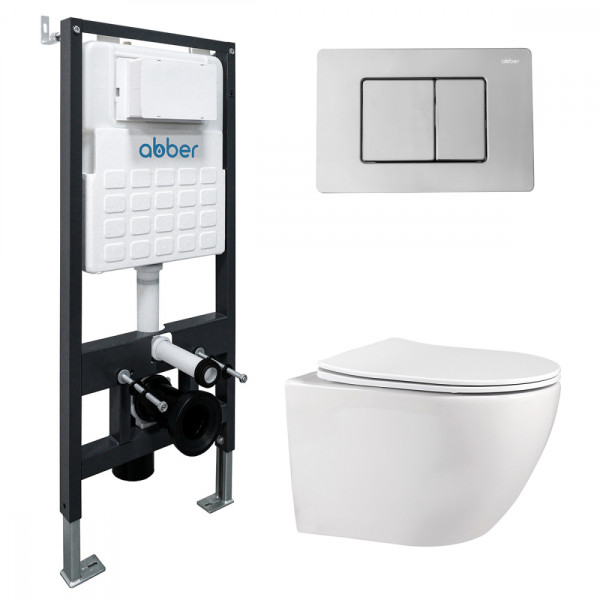 Комплект инсталляция с унитазом и биде Abber с клавишей хром (AC1100-AC0105-AC0120-AC1150-AC0101P)