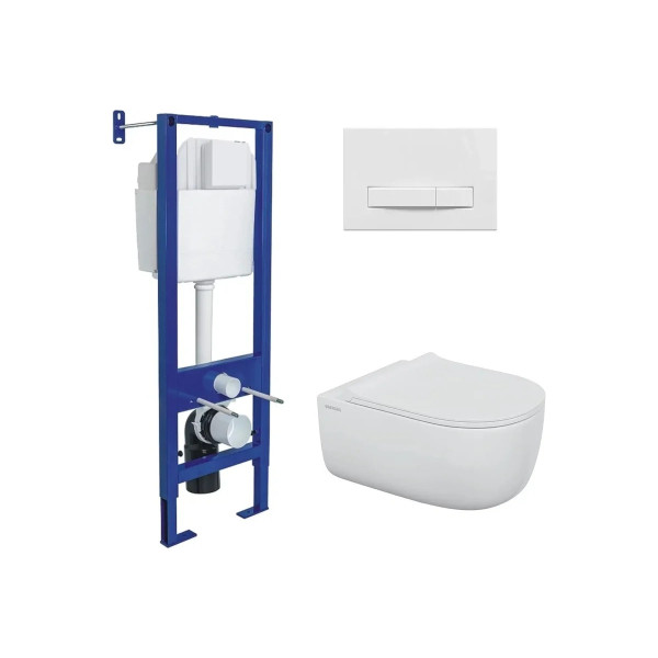 Комплект инсталляция с унитазом Berges Atom Line кнопка белая, унитаз Ego XL Rimless, сиденье с soft-close (043358) Комплект инсталляция с унитазом Berges Atom Line кнопка белая, унитаз Ego XL Rimless, сиденье с soft-close (043358)