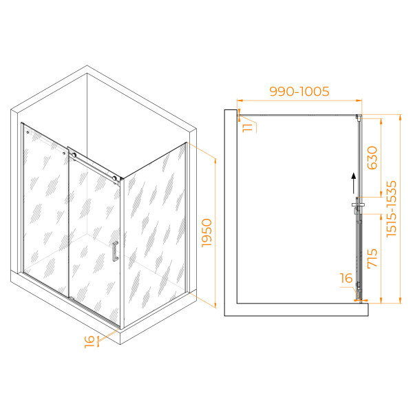 Душевой уголок RGW Tornado 150x100x195 стекло прозрачное, профиль черный (02074450-14)