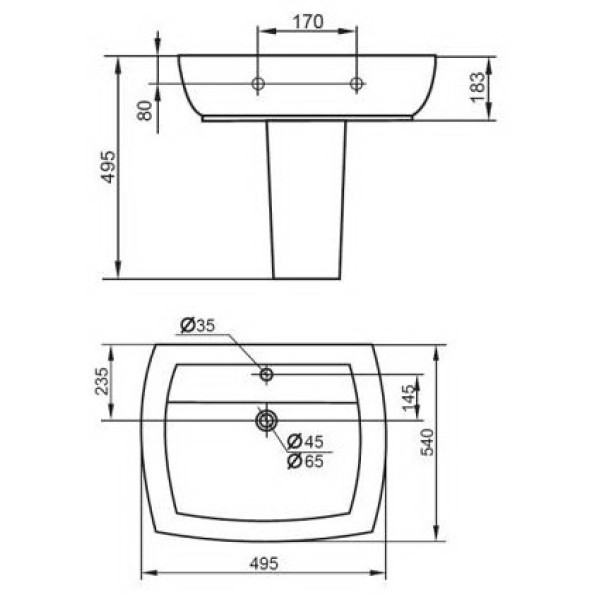 Раковина подвесная Cezares Flamingo 540х495х183 (CZR-354)