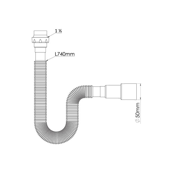 Отвод гофр. переходной 1 1/2"х40/50 (740 мм) Nova (c конусной прокладкой) (1325)