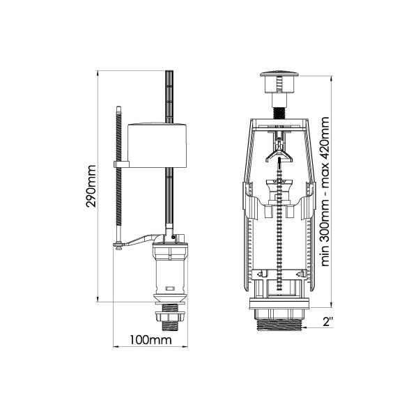 Арматура для смывного бачка Nova с функцией СТАРТ-СТОП нижний подвод 1/2" (пластик) 1-уровень, кнопка хром (4363)