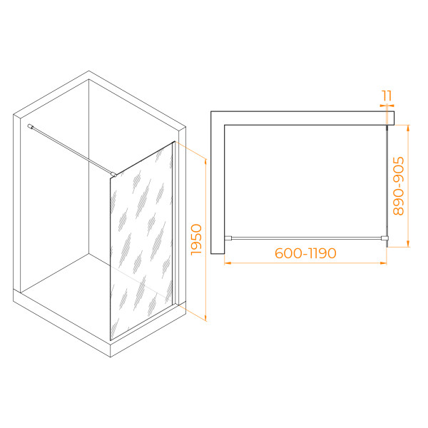 Душевое ограждение RGW Walk In 90x195 стекло тонированное, профиль хром (35100209-31)