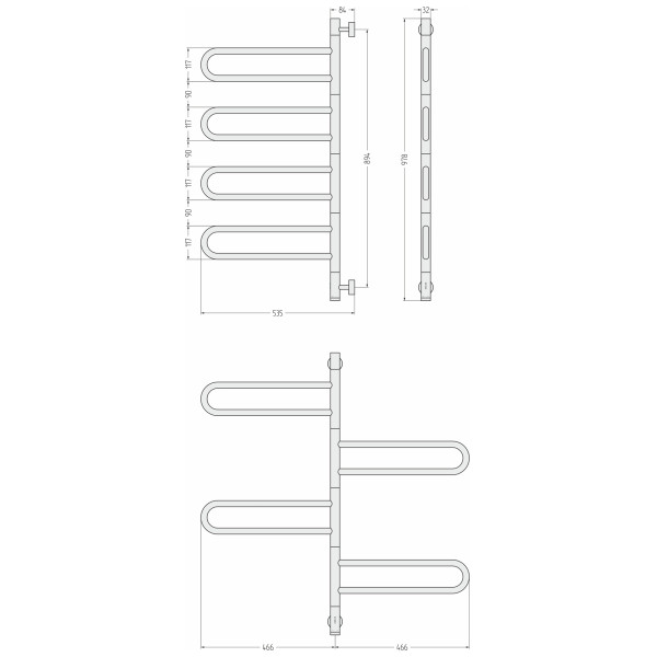 Полотенцесушитель электрический Сунержа Парео 4.0 978x535 провод снизу матовый чёрный (31-0823-0978)