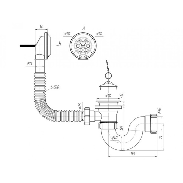 Обвязка для ванны АНИ с выпуском 1 1/2"*40 трубный сифон АНИ пласт (E150)