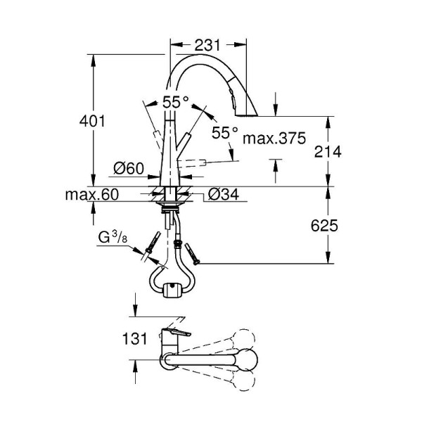 Смеситель для кухни Grohe Zedra с выдвижным изливом хром (32294002)