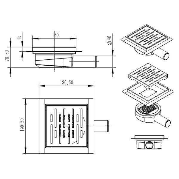 Трап горизонтальный Azario 360° 150x150 хром (AZZ3150)