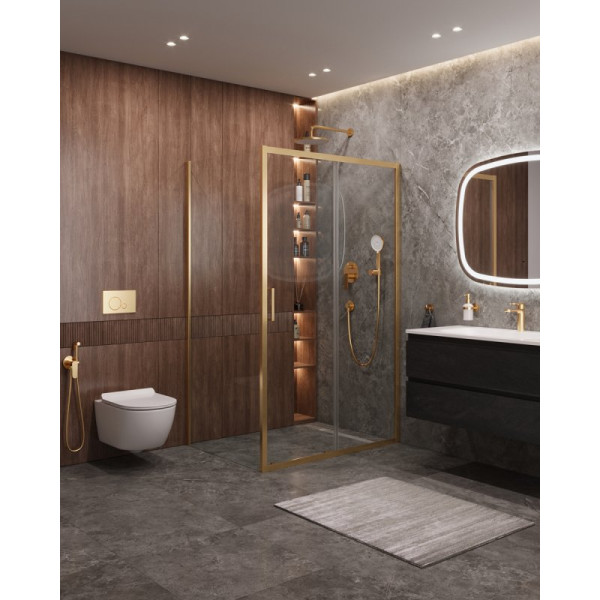 Душевой уголок Cezares Molveno 150x90x195 стекло прозрачное, профиль брашированное золото (MOLVENO-AH-11-150/90-C-BORO-IV)