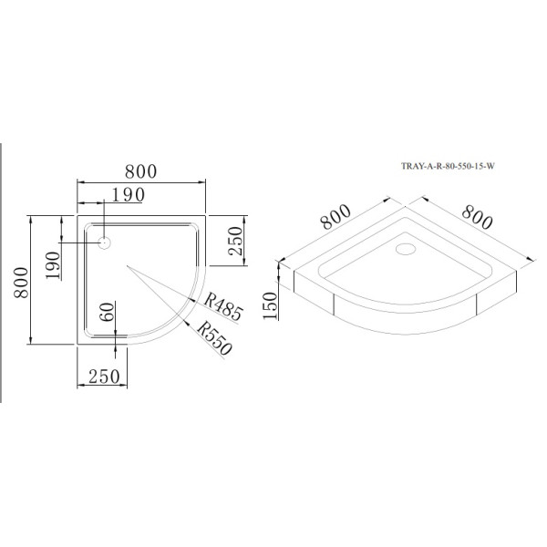Душевой поддон Cezares 80х80 (TRAY-A-R-80-550-15-W)