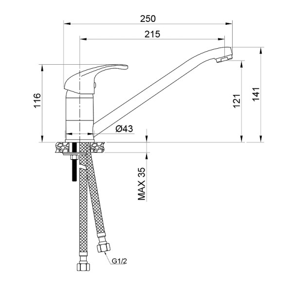 Смеситель для кухни Wesnaart Listok хром (LIS01-130) Смеситель для кухни Wesnaart Listok хром (LIS01-130)